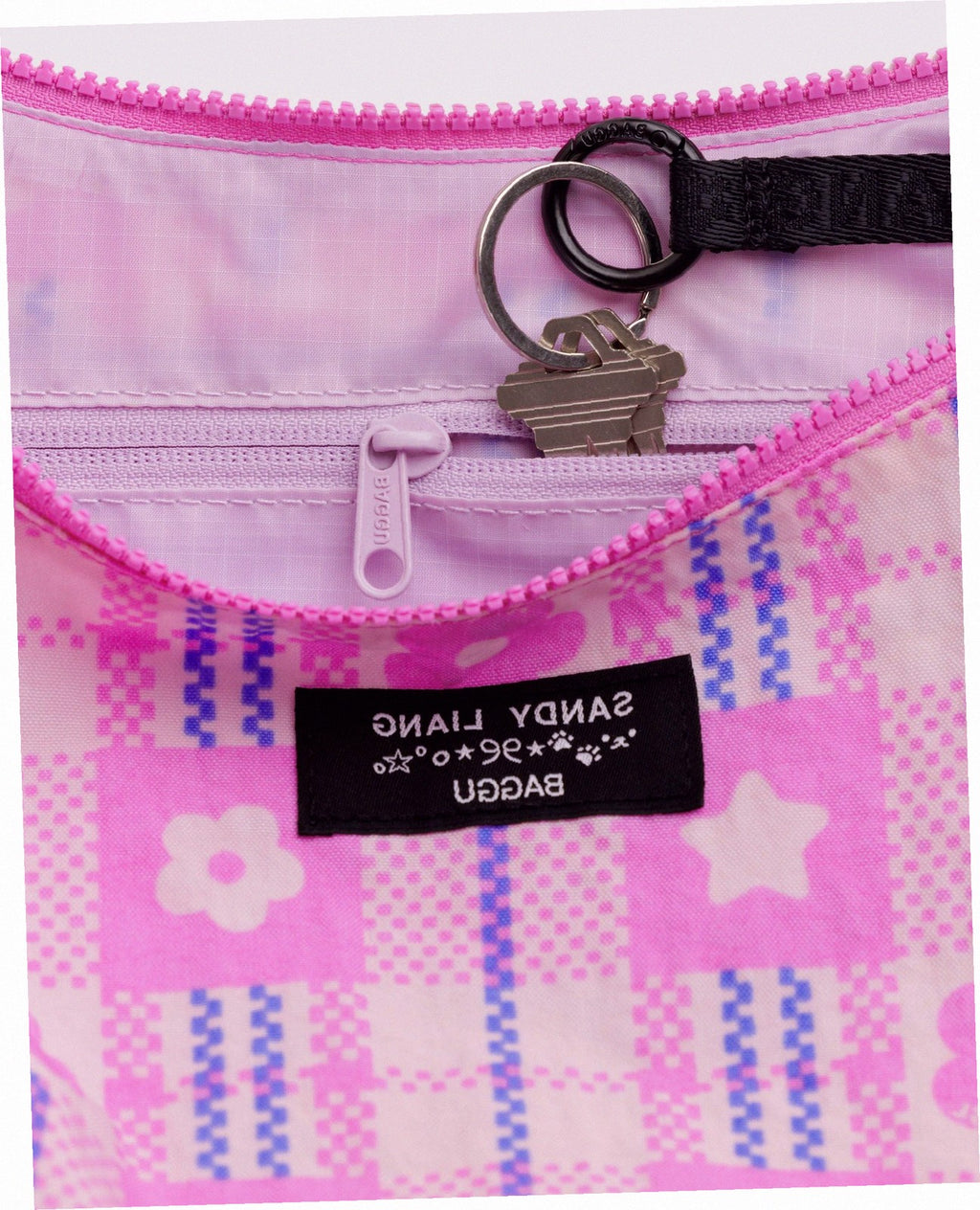 Medium Nylon Crescent Shoulder Bag - Market Plaid Pink