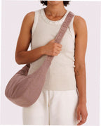 Medium Nylon Crescent Shoulder Bag - Toasted Almond