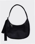 Medium Recycled Leather Crescent Bag - Black