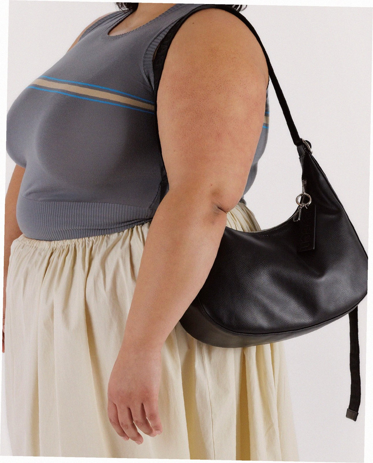 Medium Recycled Leather Crescent Bag - Black