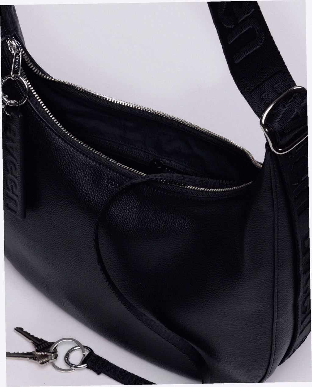 Medium Recycled Leather Crescent Bag - Black