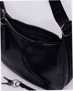 Medium Recycled Leather Crescent Bag - Black