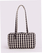 Nylon Bowler Bag - Black And Cream Gingham