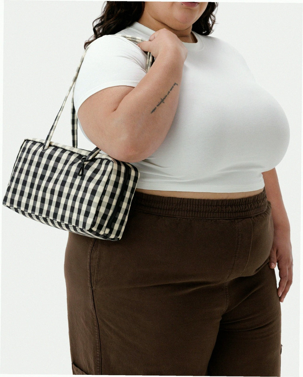 Nylon Bowler Bag - Black And Cream Gingham
