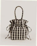 Nylon Drawstring Bag - Black And Cream Gingham