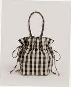 Nylon Drawstring Bag - Black And Cream Gingham