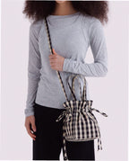 Nylon Drawstring Bag - Black And Cream Gingham