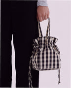 Nylon Drawstring Bag - Black And Cream Gingham