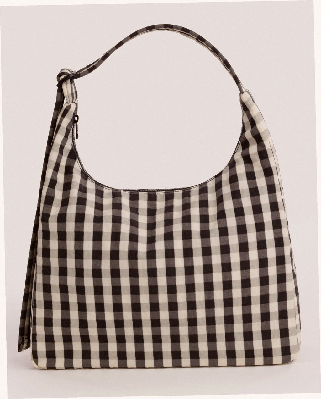 Nylon Shoulder Bag - Black And Cream Gingham