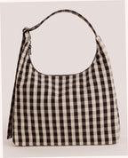 Nylon Shoulder Bag - Black And Cream Gingham
