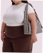 Nylon Shoulder Bag - Black And Cream Gingham