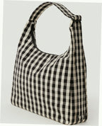 Nylon Shoulder Bag - Black And Cream Gingham