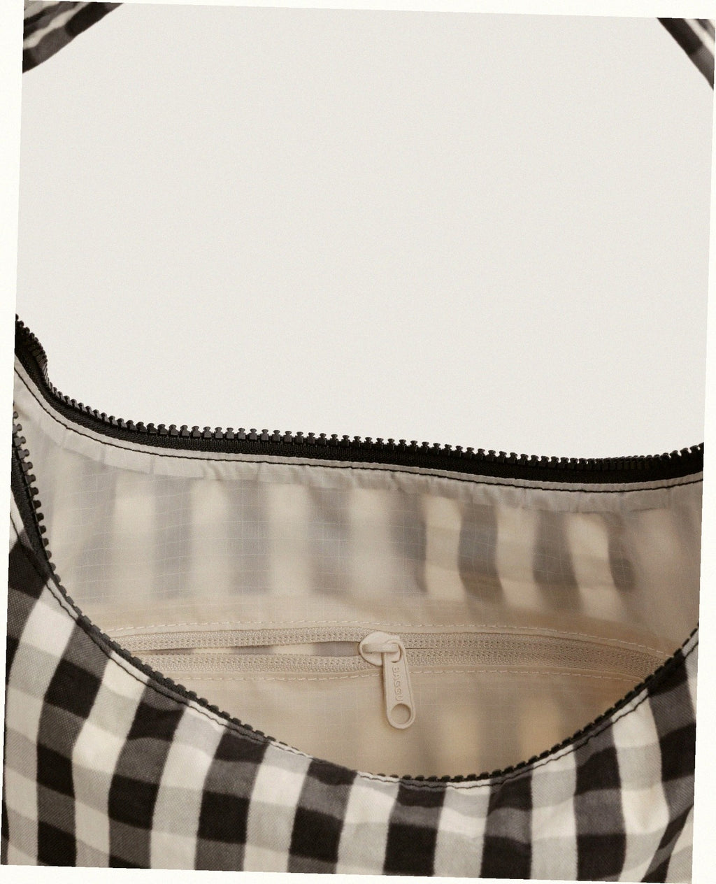 Nylon Shoulder Bag - Black And Cream Gingham