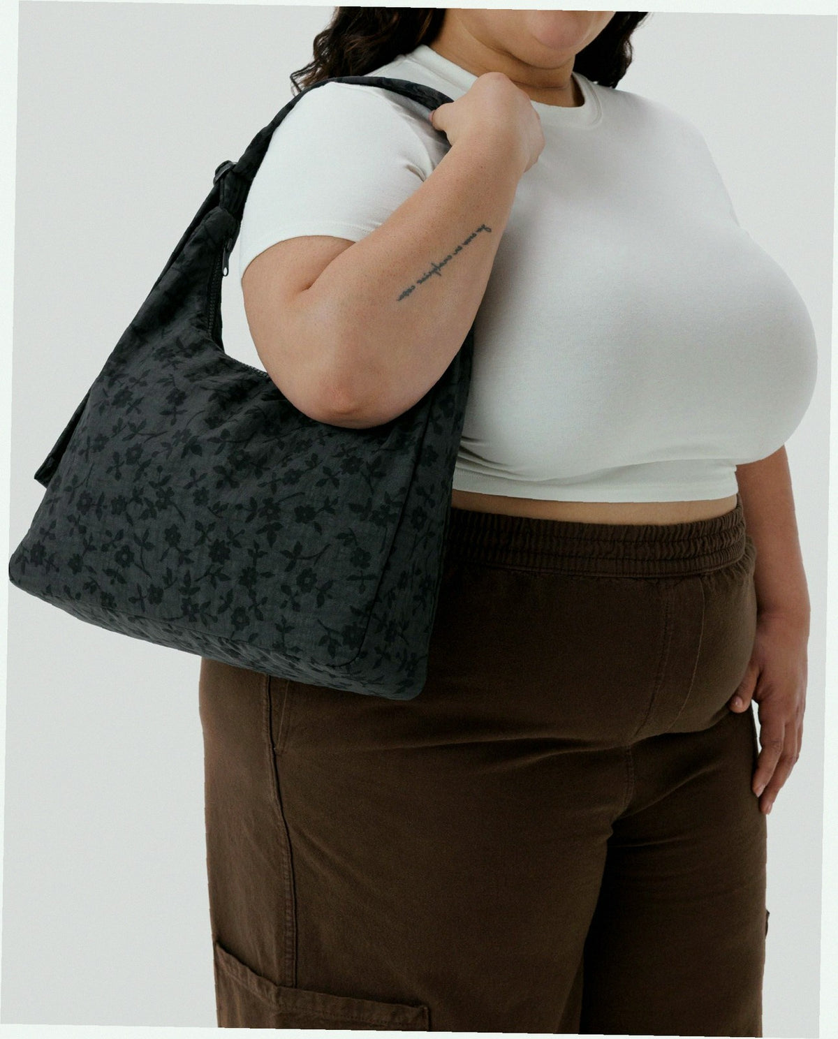 Nylon Shoulder Bag - Charcoal Ditsy Floral