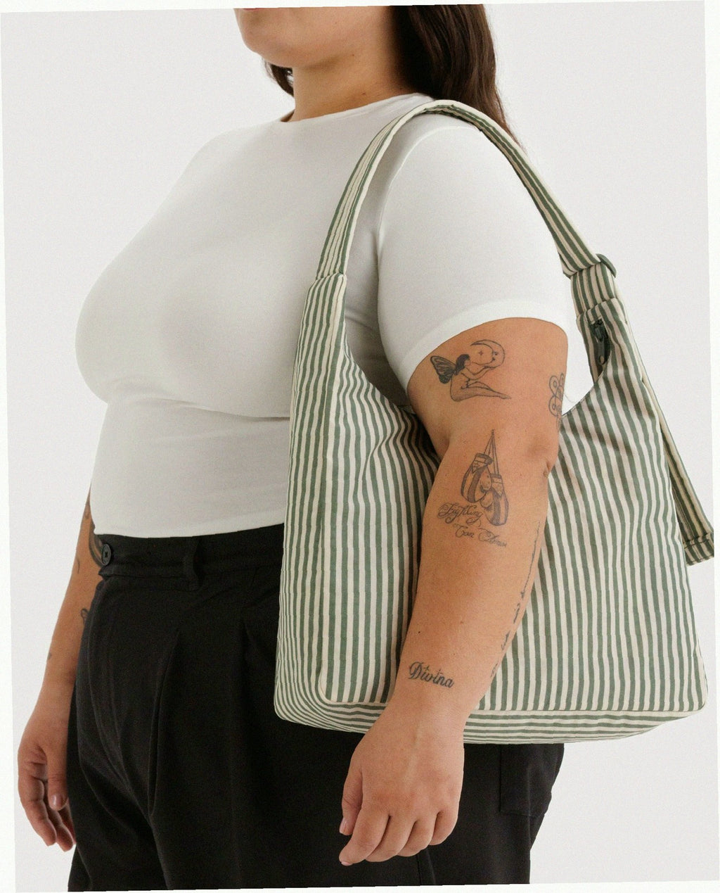 Nylon Shoulder Bag - Sage Stripe