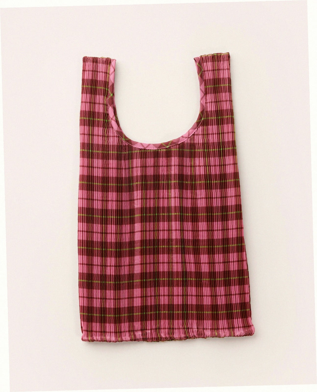 Pleated Baggu Reusable Bag - Azalea Pink Tartan