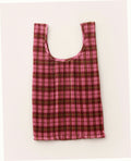 Pleated Baggu Reusable Bag - Azalea Pink Tartan