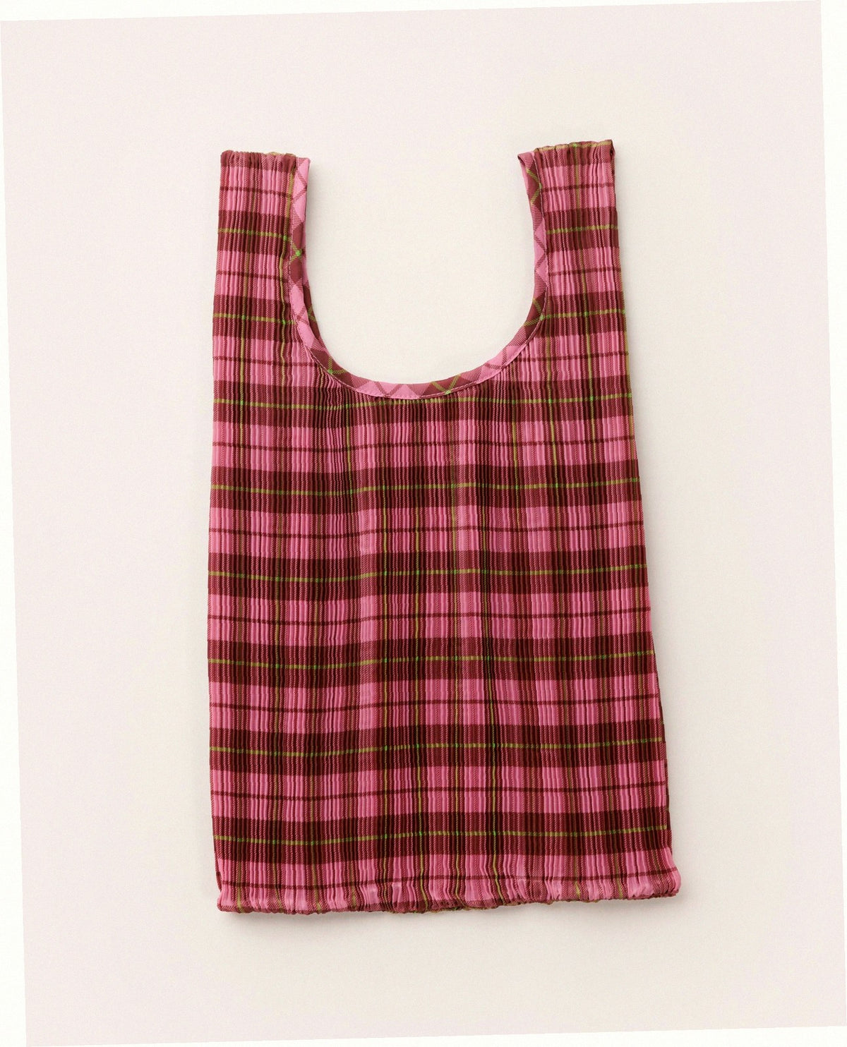 Pleated Baggu Reusable Bag - Azalea Pink Tartan
