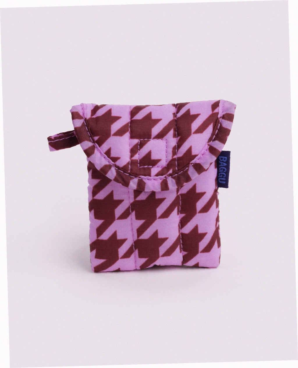 Puffy Earbud Case - Pink Houndstooth