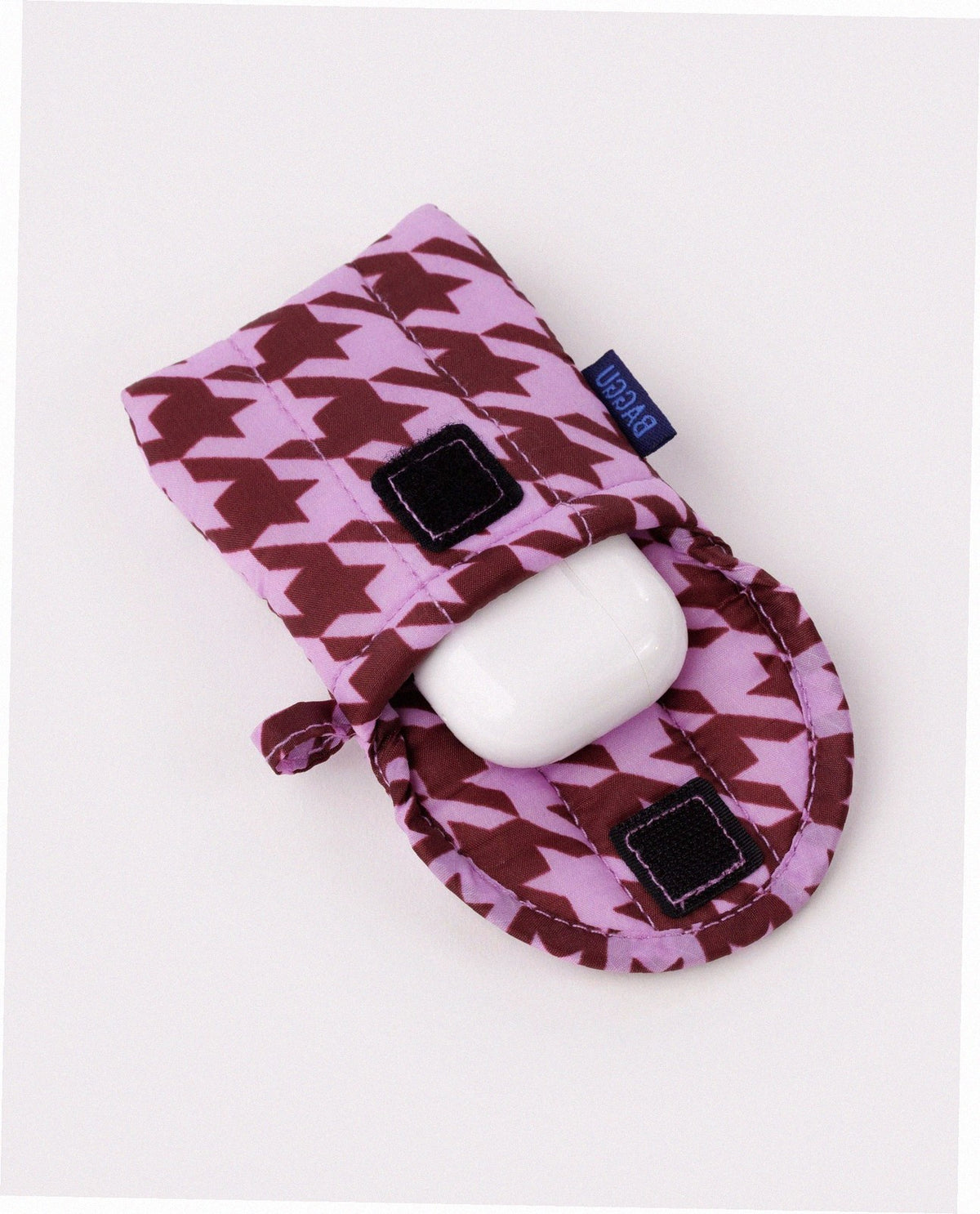 Puffy Earbud Case - Pink Houndstooth