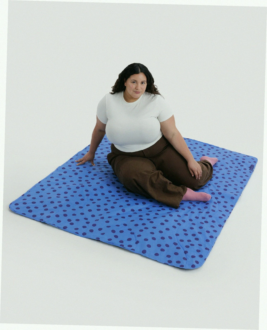 Puffy Picnic Blanket - Blue Polka Dot