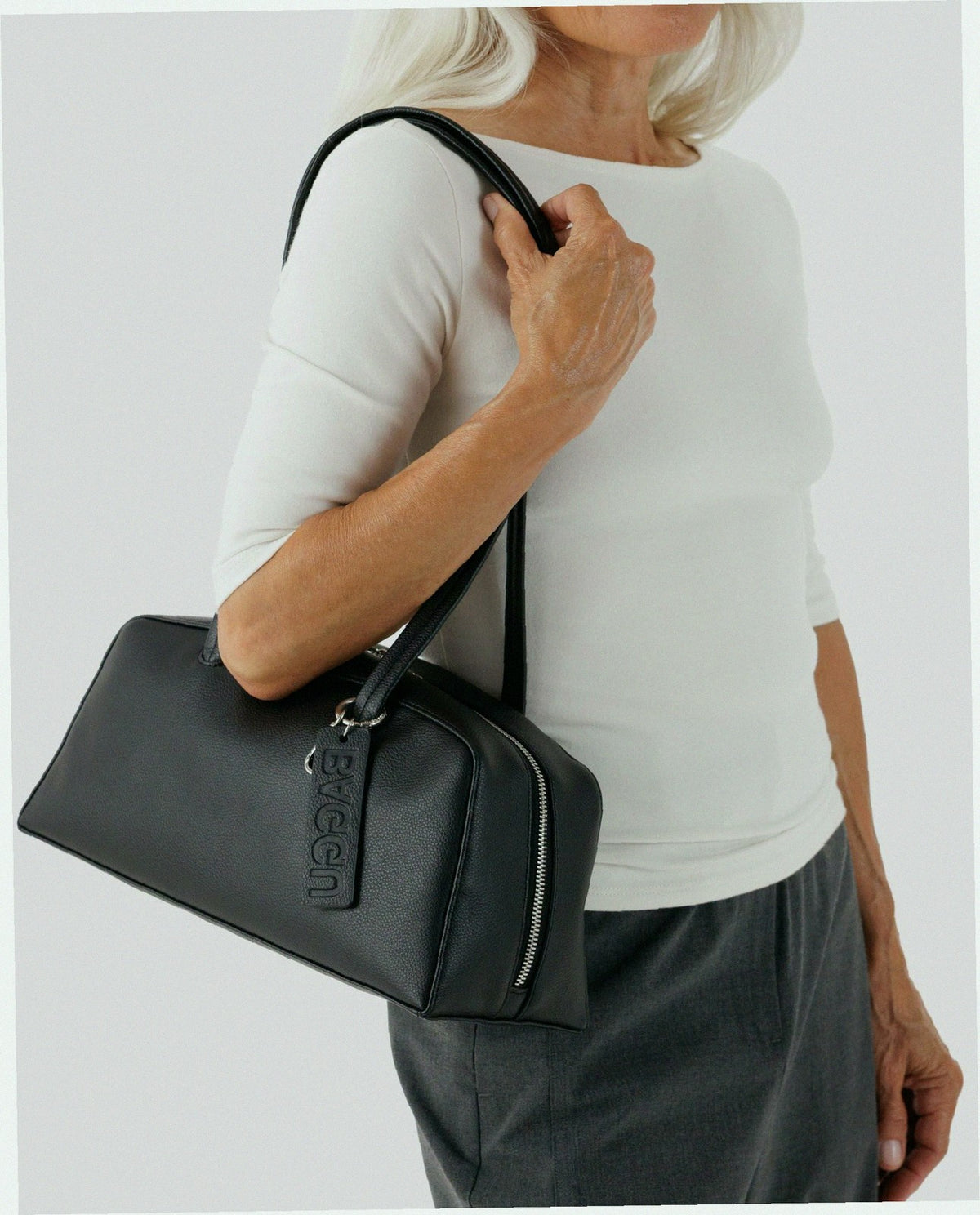Recycled Leather Bowler Bag - Black