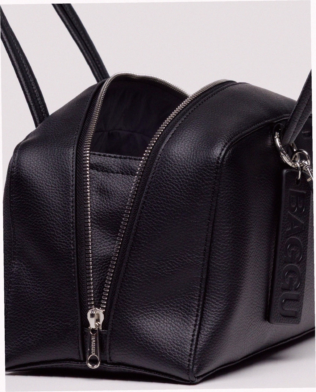Recycled Leather Bowler Bag - Black