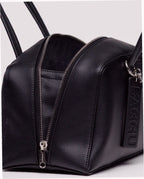 Recycled Leather Bowler Bag - Black