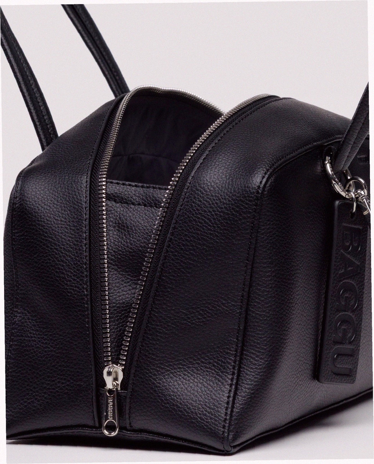 Recycled Leather Bowler Bag - Black