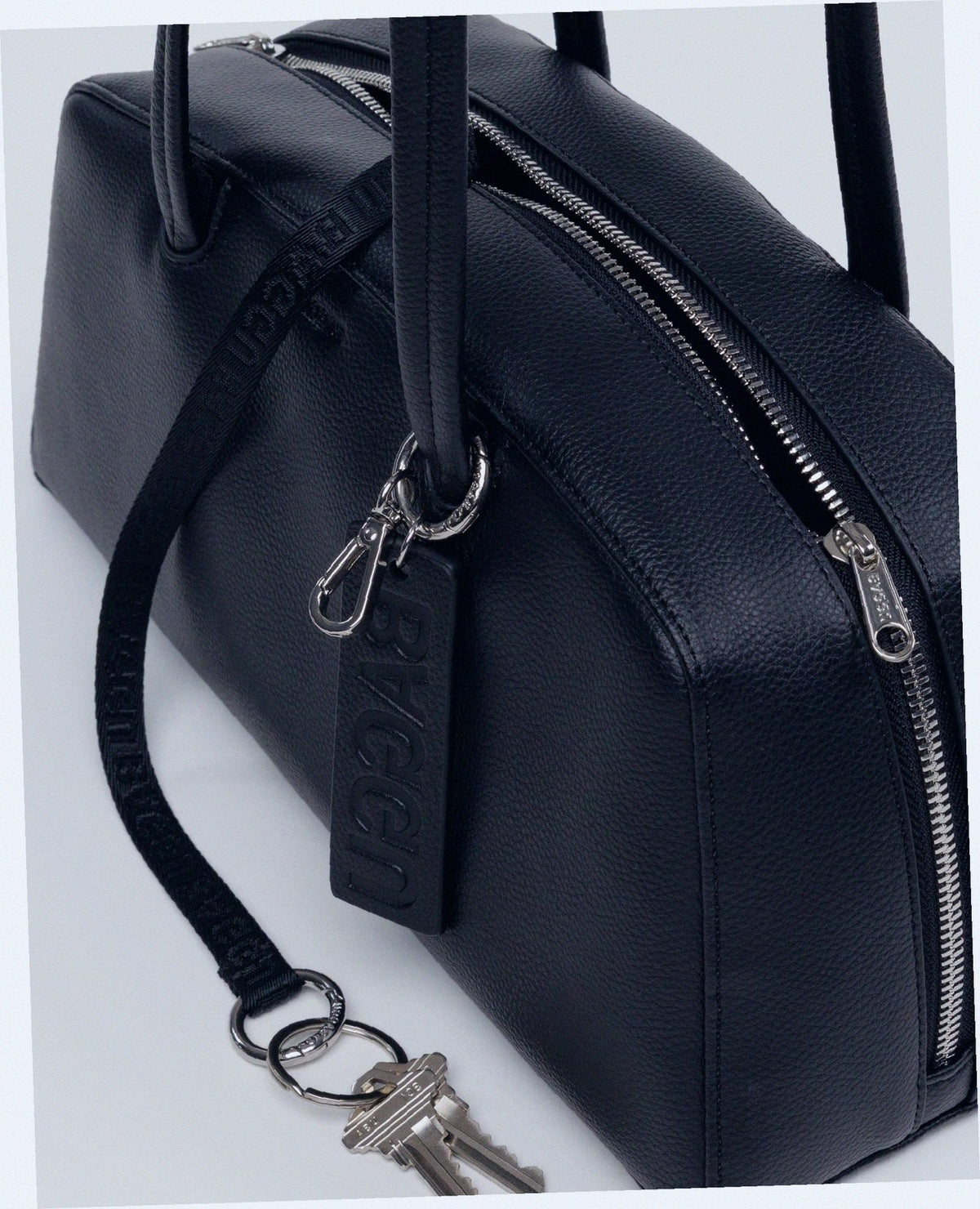 Recycled Leather Bowler Bag - Black