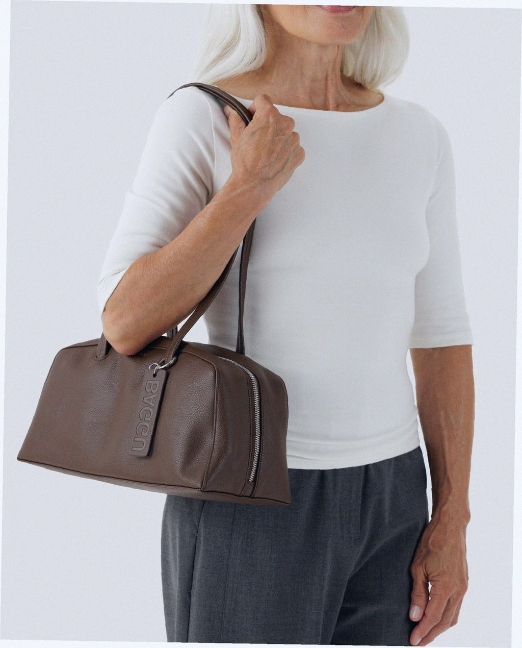 Recycled Leather Bowler Bag - Brown