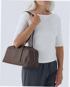 Recycled Leather Bowler Bag - Brown