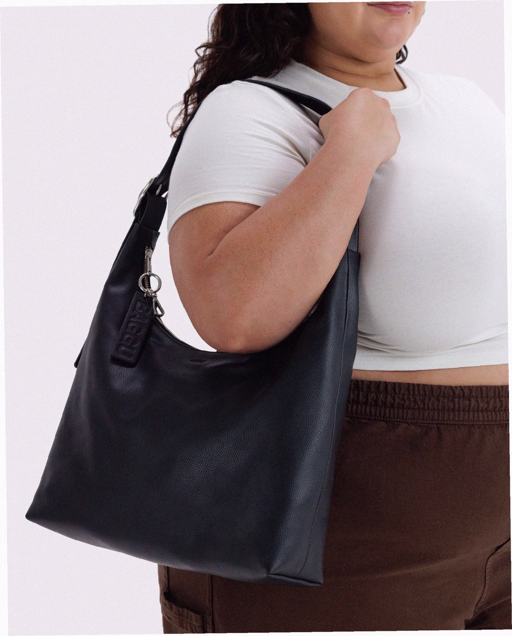 Recycled Leather Shoulder Bag - Black