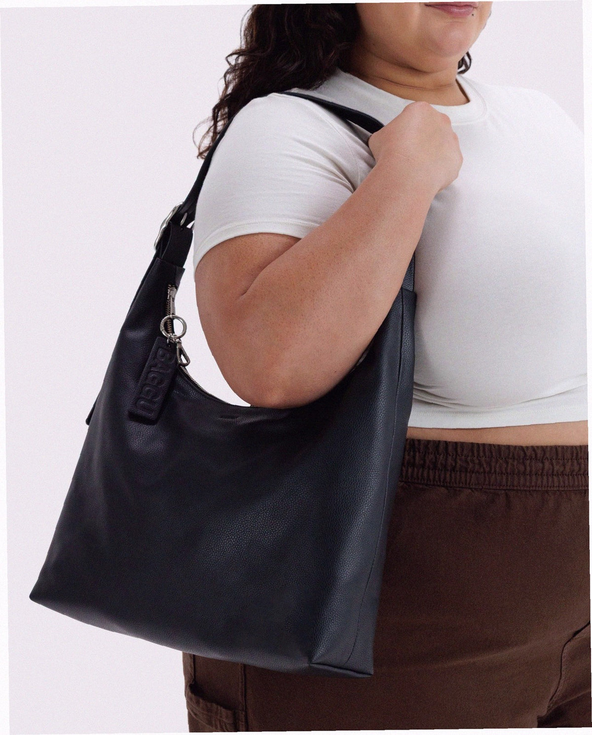 Recycled Leather Shoulder Bag - Black