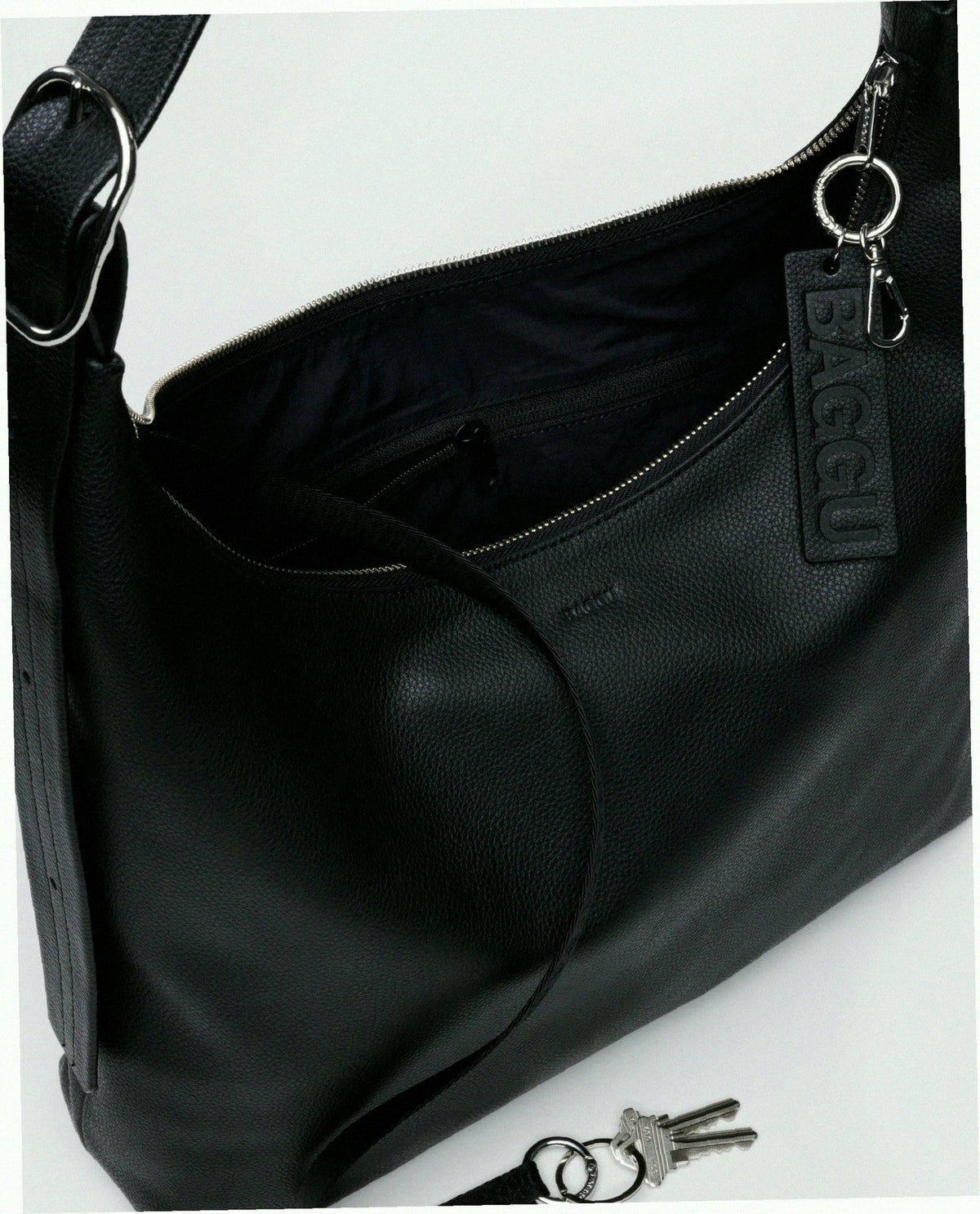 Recycled Leather Shoulder Bag - Black