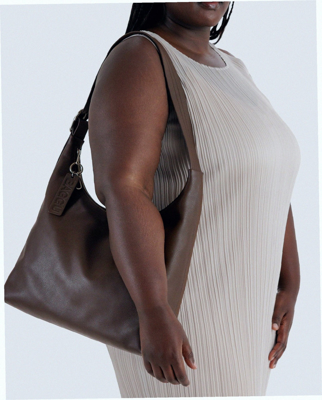 Recycled Leather Shoulder Bag - Brown