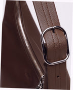 Recycled Leather Shoulder Bag - Brown