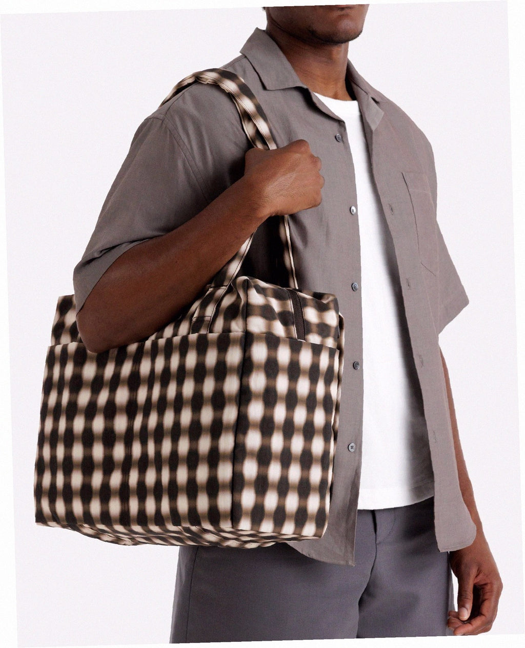 Small Cloud Carry-On Luggage - Blurred Gingham Brown