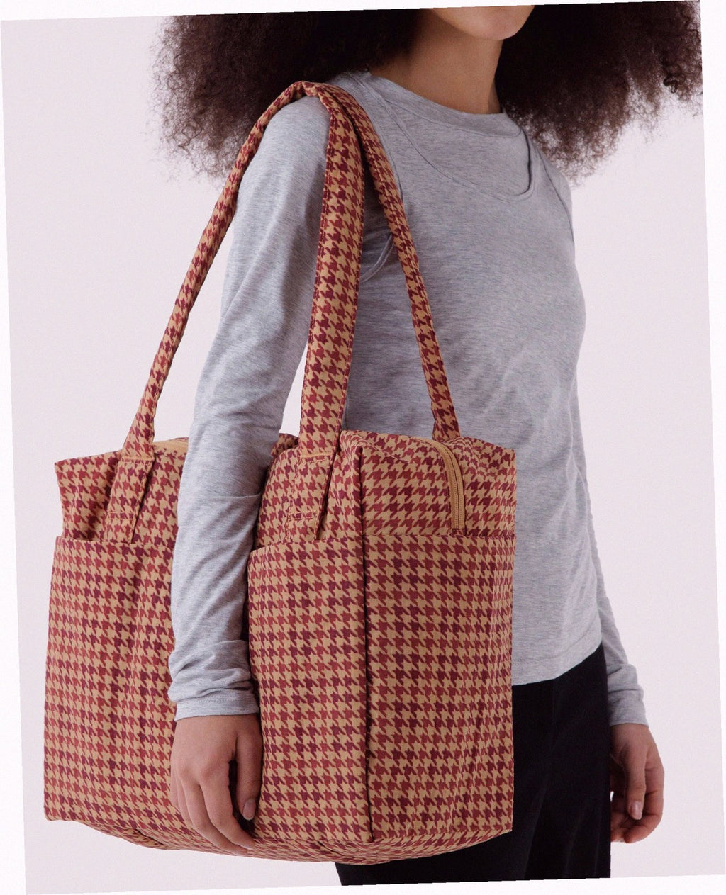Small Cloud Carry-On Luggage - Tan Houndstooth