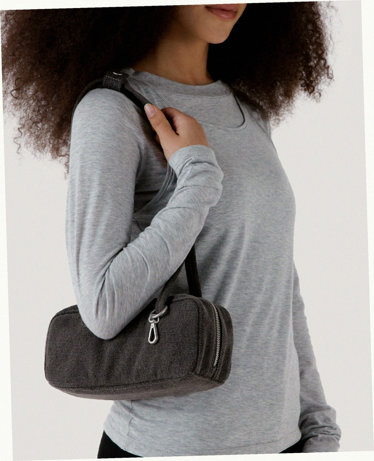 Small Denim Bowler Bag - Washed Black Denim