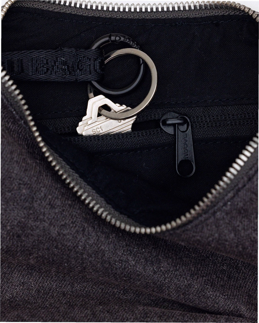 Small Denim Crescent Bag - Washed Black Denim