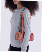 Small Nylon Bowler Bag - Tan Houndstooth