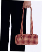 Small Nylon Bowler Bag - Tan Houndstooth