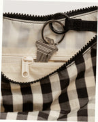 Small Nylon Crescent Shoulder Bag - Black And Cream Gingham