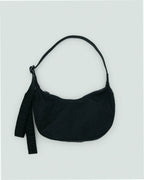 Small Nylon Crescent Shoulder Bag - Black