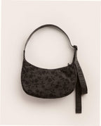 Small Nylon Crescent Shoulder Bag - Charcoal Ditsy Floral
