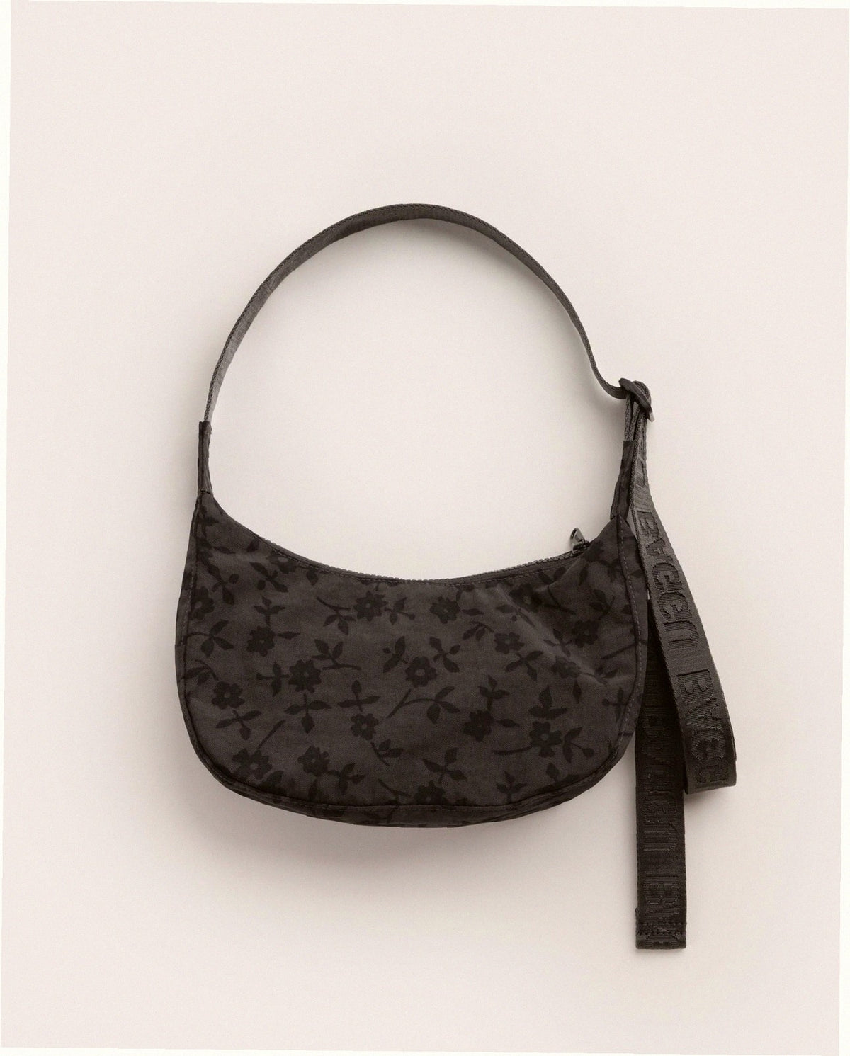 Small Nylon Crescent Shoulder Bag - Charcoal Ditsy Floral