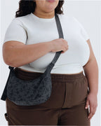 Small Nylon Crescent Shoulder Bag - Charcoal Ditsy Floral
