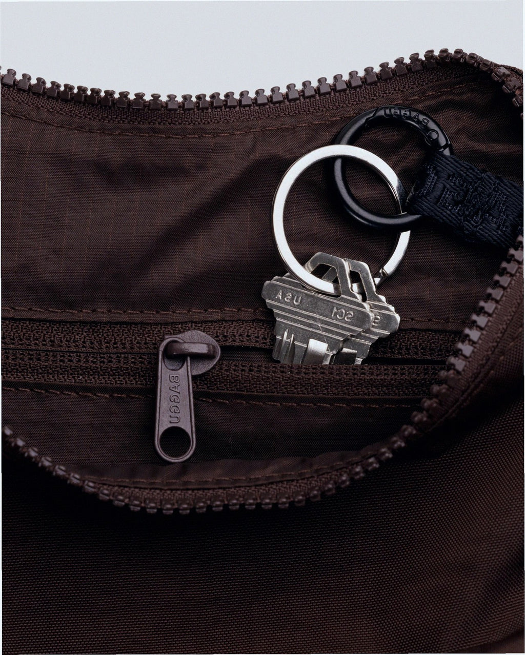 Small Nylon Crescent Shoulder Bag - Coffee