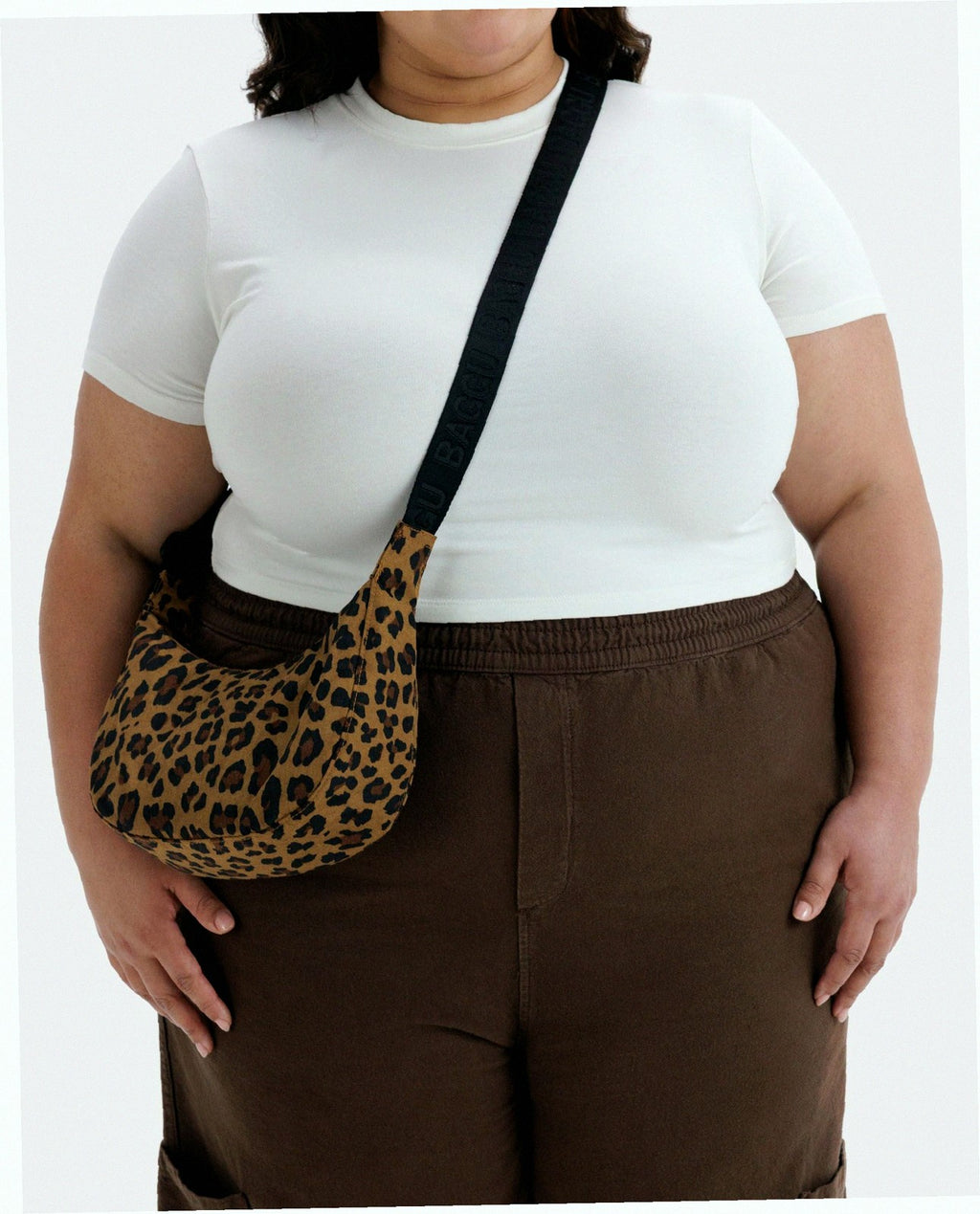 Small Nylon Crescent Shoulder Bag - Leopard